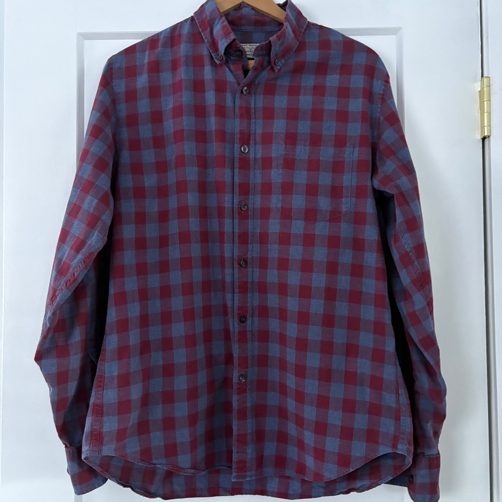 J.Crew Mens Medium Maroon Blue Buffalo Check Cotton Woven Button Down‎ Shirt